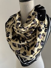Gold, Black, Purple Leopard Printed Silky Polyester Bandana 27.5"x27.5
