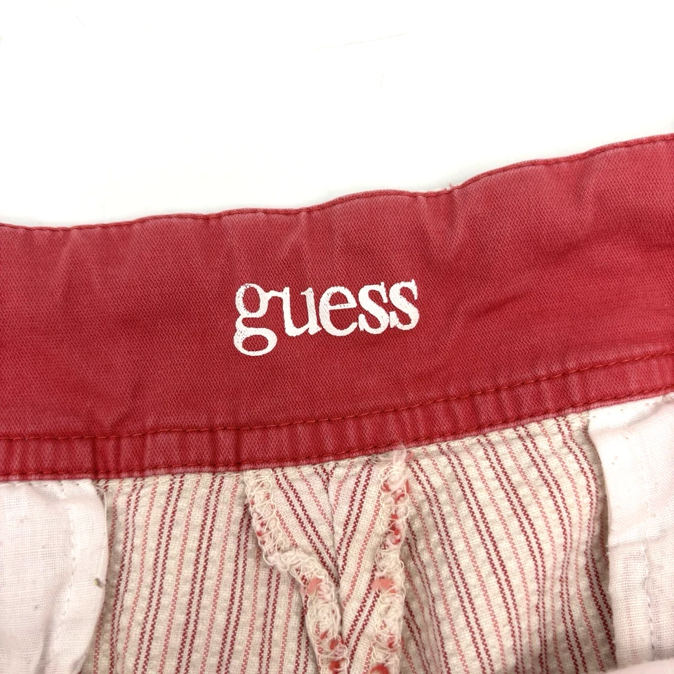 Bermudas GUESS Blanco Rosa Mezcla de Algodón Rayas Corbata Cintura Texturizada 28" Foto 2 de 4