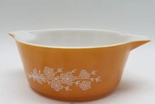 Vintage 1979 Pyrex Butterfly Gold 475 Round Casserole No Lid - Damaged Crafts