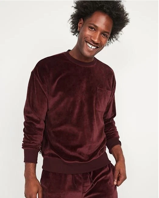 NEW Old Navy Men s Pullover Wine Velour Pocket Sweatshirt Velvet