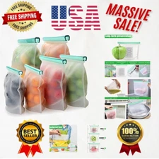 Dishwasher Safe Silicone Storage Bags - 6 Pack, Airtight & Space-Saving Designs