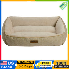 42"x32" Extra Large Dog Bed w/ Bolster Washable Plush Pet Bed for XL Dogs, Tan