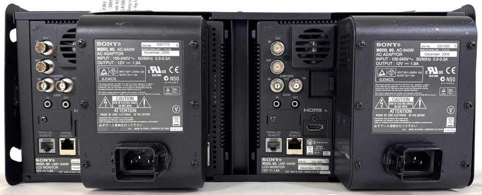 Dual Sony LMD-940W 9" LCD 3G SDI/HDMI Monitors w/ Stand and AC-940W Power Supply - Image 2 of 4