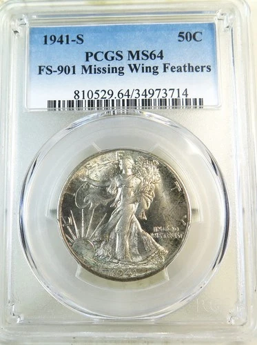 1941 S walking Liberty half dollar PCGS MS64 *FS 901 missing feather* BR