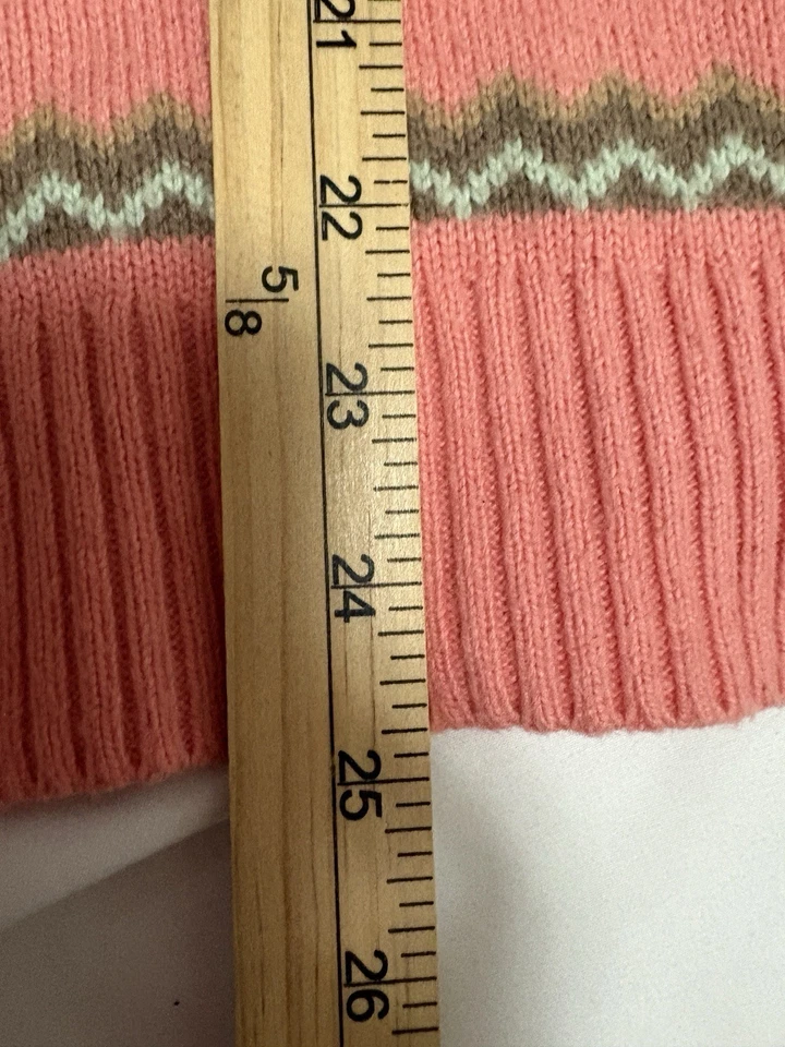 Talbots Plus 1X Fair Isle Knit Sweater Pink Merino Cotton Cozy Winter Cabincore - Image 3 of 4