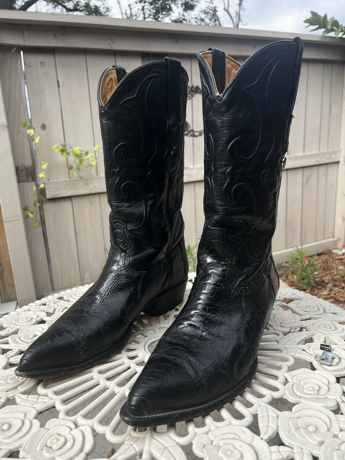 Los Altos Genuine Ostrich 10.5EE Black Men’s Vintage Cowboy Boots Western