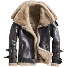 MEN'S RAF BOMBER B3 PILOT FLYING AVIATOR DOUBLE COLLAR REAL LEATHER BROWN JACKET