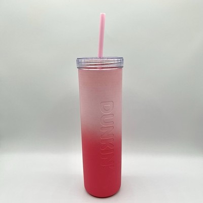 Dunkin Donuts Pink Ombre Silicone Sipper Cup Tumbler 27oz With Lid & Straw