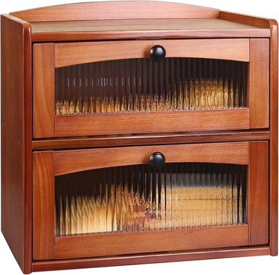 Bread box for Kitchen Counter Double Layer Lar, Solid Wooden