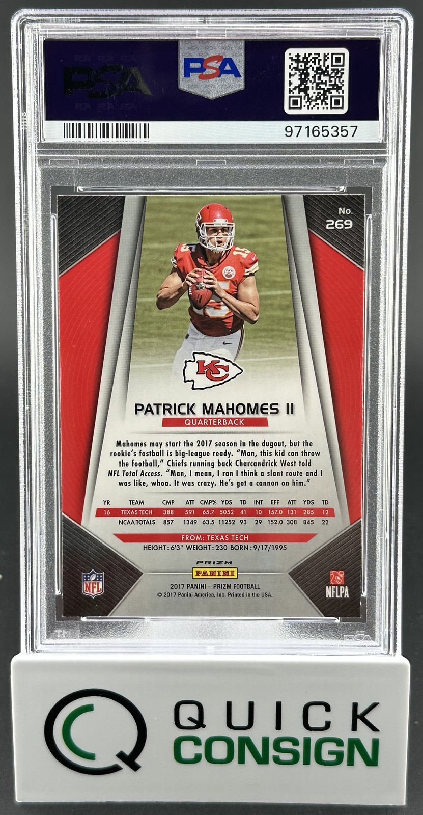 PATRICK MAHOMES II 2017 PANINI PRIZM ROOKIE #269 CHIEFS AUTO 10 PSA 9 Q6995 view 2