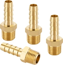 KOOTANS 4Pcs Brass Hose Barb Fittings 5/16" Hose Barb to 1/4 NPT Male Thread Air