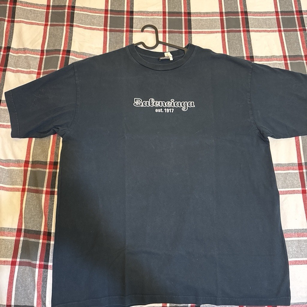 Balenciaga Men's Navy Logo Crew Neck Short Sleeve T-Shirt Size M