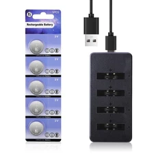 CR2032 Rechargeable Batteries CR2032 3V Lithium-ion Coin Battery with Charger.