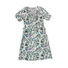 Loft Floral Linen Blend V-Neck Puff Sleeve Midi Dress Size L