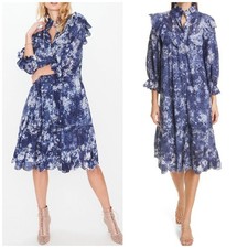 NEW LoveShackFancy Elspeth Dress Midnight Hand Dye Blue Tie-Dye Eyelet Large