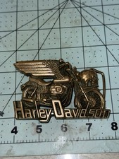 Vintage 1980 Harley Davidson winged Skull Motorcycle brass belt buckle