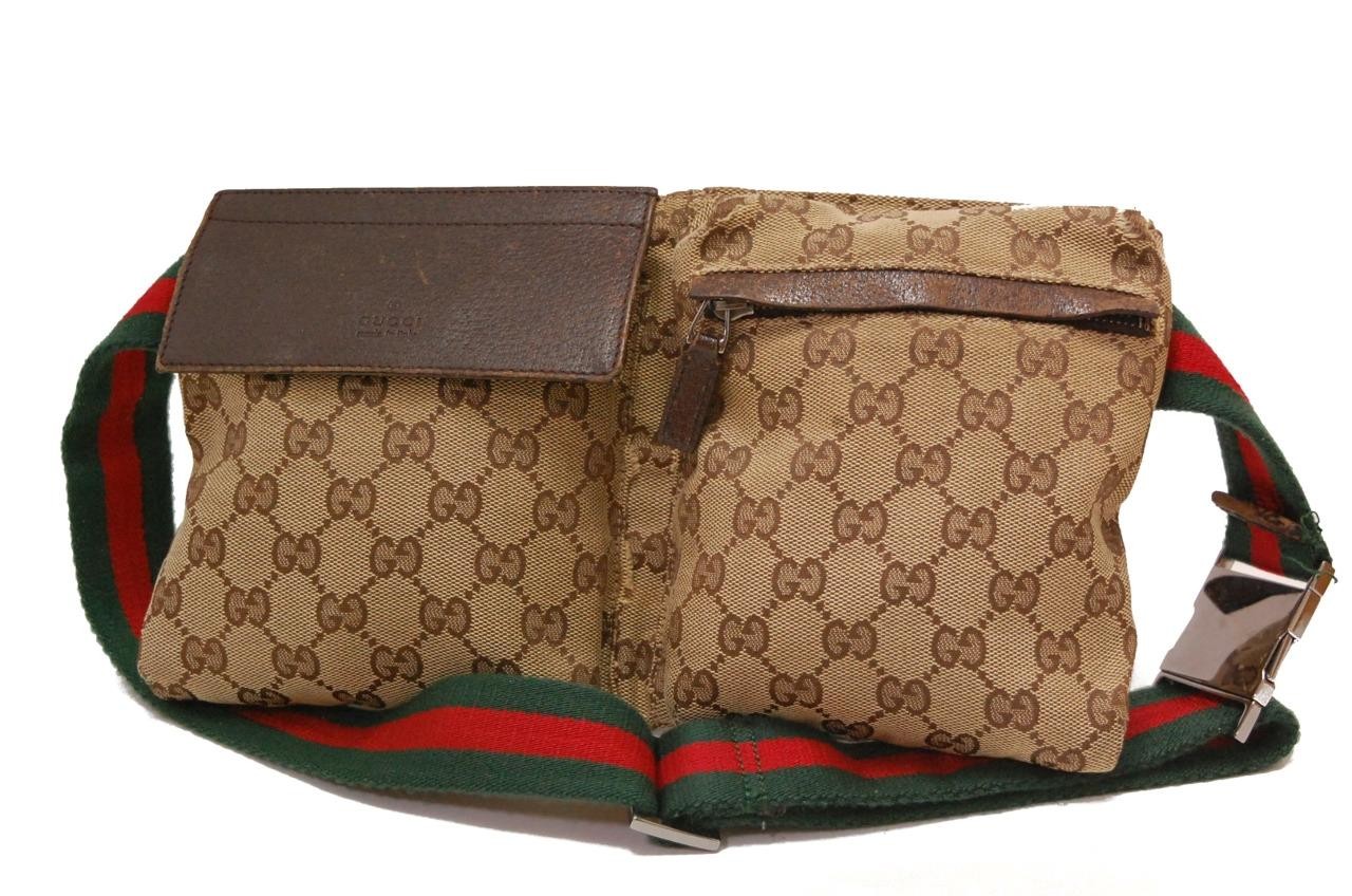 Gucci GG Canvas Monogram Waist Belt Bum Bag Fanny Pack Sherry Brown 1220a