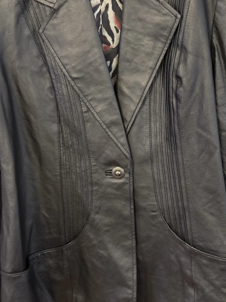 D&Co Denim Company Womens Genuine Leather Black Jacket Coat Blazer sz Large - Image 3 of 4