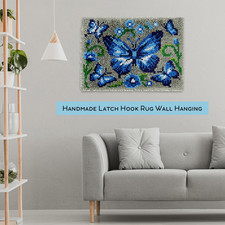 Blue Butterfly Latch Hook Kit for Adults Beginners, Pre-Printed Latch Hook Ru...