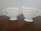 VTG Anchor Hocking Open Creamer and Sugar Set Bubble, White Milk Glass
