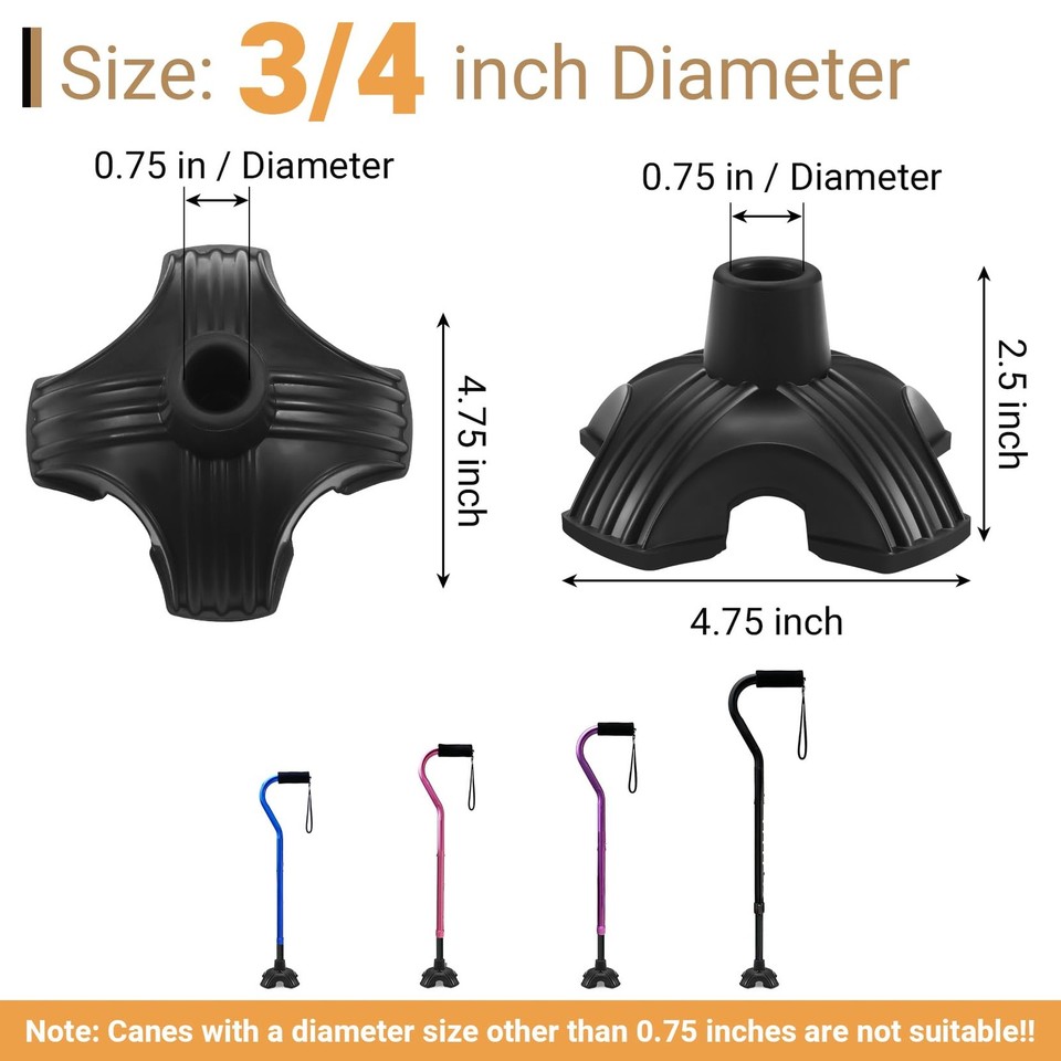 2 Pack Cane Tips for Stability, Self Standing Cane Base for Most ...