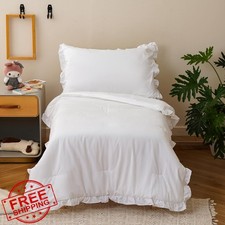 Luxlovery White Ruffles Toddler Comforter Set
