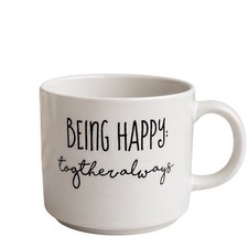 Belle Maison Being Happy Together Always White Ceramic Coffee Mug 3.5in