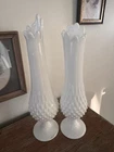 Set Of 2 Fenton Milk Glass Hobnail Swung Vases