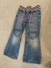 Mini Boden Girls Bootcut Blue Denim Jeans Drawstring Heart Pockets 6Y