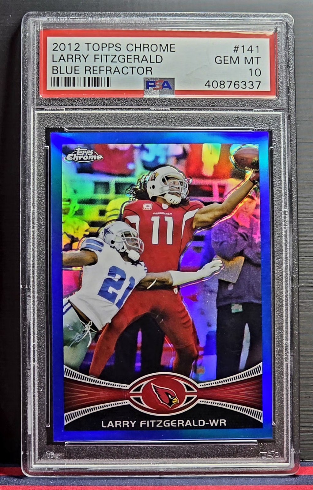 2012 Topps Chrome: Larry Fitzgerald #141 Blue Refractor 11/199 POP2 #Match PSA10