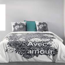 Housse de couette 220x240 cm + 2 taies d'oreiller 100% Coton Bio 47 fils Avec Am