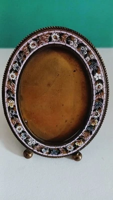 Petit cadre ancien en laiton et micro mosaique ème XIX éme - Photo 1/4