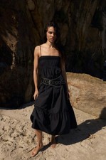 Zara Tiered Poplin Midi Dress, Black, Unworn Tags Attached