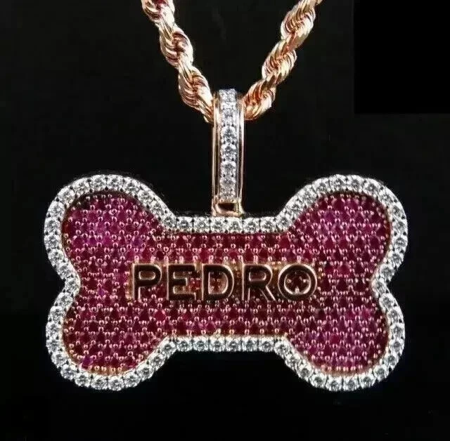 Colgante personalizado de rubí rosa creado en laboratorio de corte redondo de 3 quilates enchapado en oro rosa de 14 k en plata Foto 3 de 4