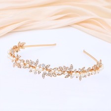 Gold Crystal Pearl Rhinestone Bridal Wedding Headband Headpieces For Prom