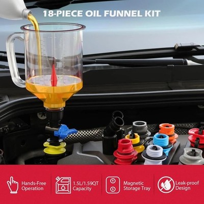 18-tlg. Kfz Motoröl Trichter Set 12 Adapter Magnet Aufbewahrung