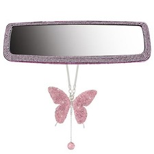 Dotesy 2 PCS Bling Car Rear View Mirror Accessories Set with Crystal Pink