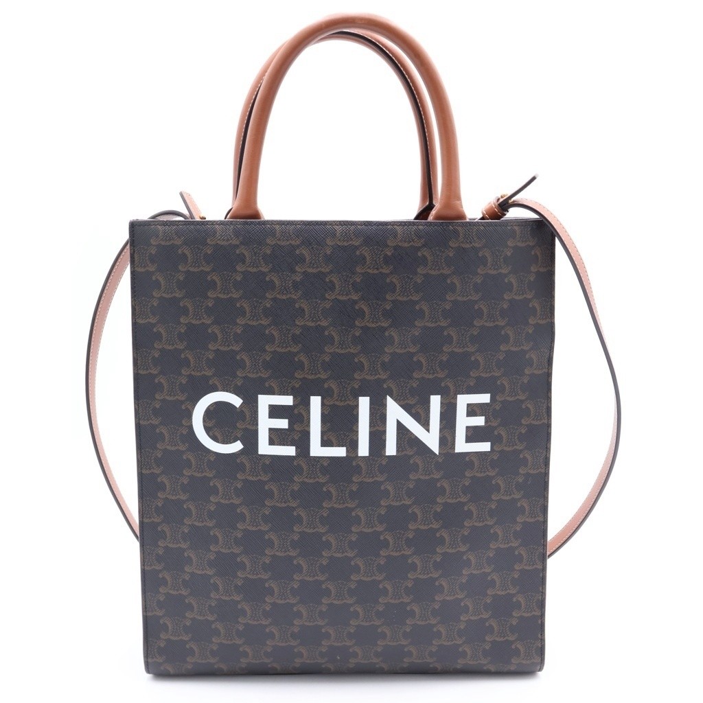 Celine Triomphe Vertical Cabas Small 2Way Bag Brown PVC Leather