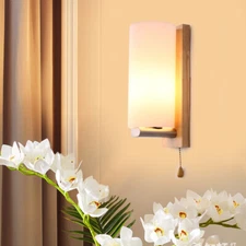 Nordic Wall Sconce LED Lamp Wood Wall Lighting Light Fixture w/ Glass lampshade