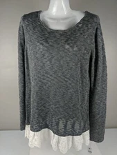 AB Studio Womens Sweater Knit Top Size Large Long Sleeve Gray, NWT, MSRP $50