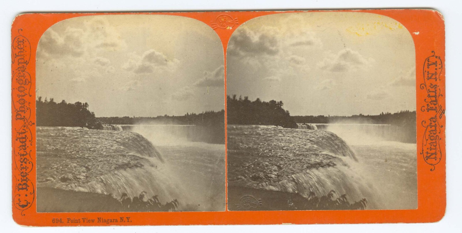 G1525~ NIAGARA FALLS – Point View c.1870 Stereoview – C. Bierstadt, NY