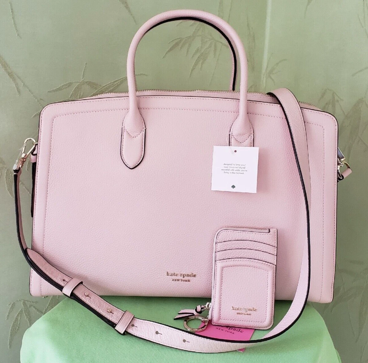 KATE SPADE KNOTT COMMUTER LAPTOP BAG + ZIP CARDHOLDER (SET):NWT MOCHI PINK