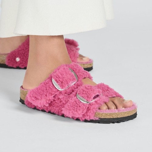 Birkenstock Arizona Big Buckle Shearling Fuchsia Tulip Sandals US7 EU38 1025562 - Picture 6 of 8