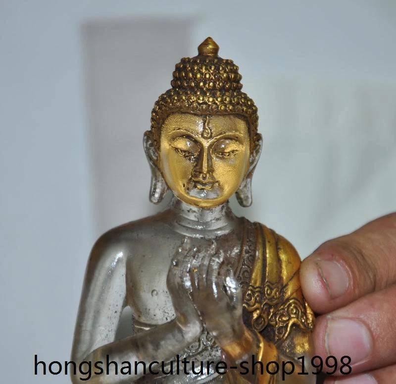 5.2" Tibetano Antiguo Templo Vidrio Dorado Shakyamuni Sakyamuni Shakya Buda Estatua Foto 2 de 4