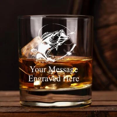 UKGIFTSTOREONLINE Personalised Engraved Whiskey Glass Sports Award Fishing Theme WHSK-15