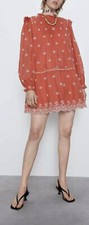 ZARA BNWT CORAL DRESS WITH CUTWORK EMBROIDERY Size S SS 20 Sold out
