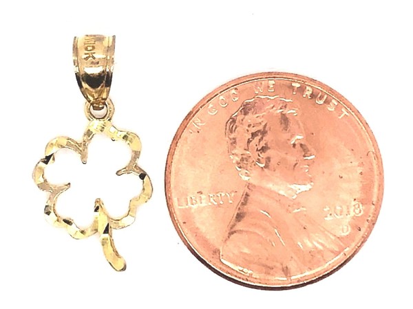 Dije de trébol de cuatro hojas irlandés de oro amarillo de 10k, pequeño y de la suerte, 0.5 gramos 4