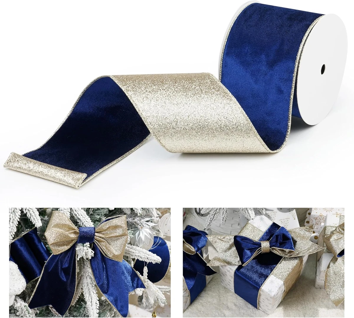 Cinta Con Alambre Swpeet - Organza Brillante Champagne - 2.5 Pulgadas X 10 Yardas - Para Decoración Adornos Navidad Cinta
