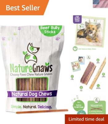 Extra Thin Bully Sticks for Small Dogs 5-6'' 25 Count - Long Lasting for Light...