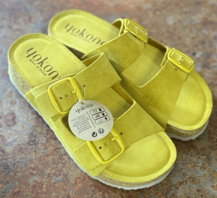 YOKONO WOMEN'S VELEZ 003 SLIDE SANDALS CITRON LEMON SIZE 41 NEW IN